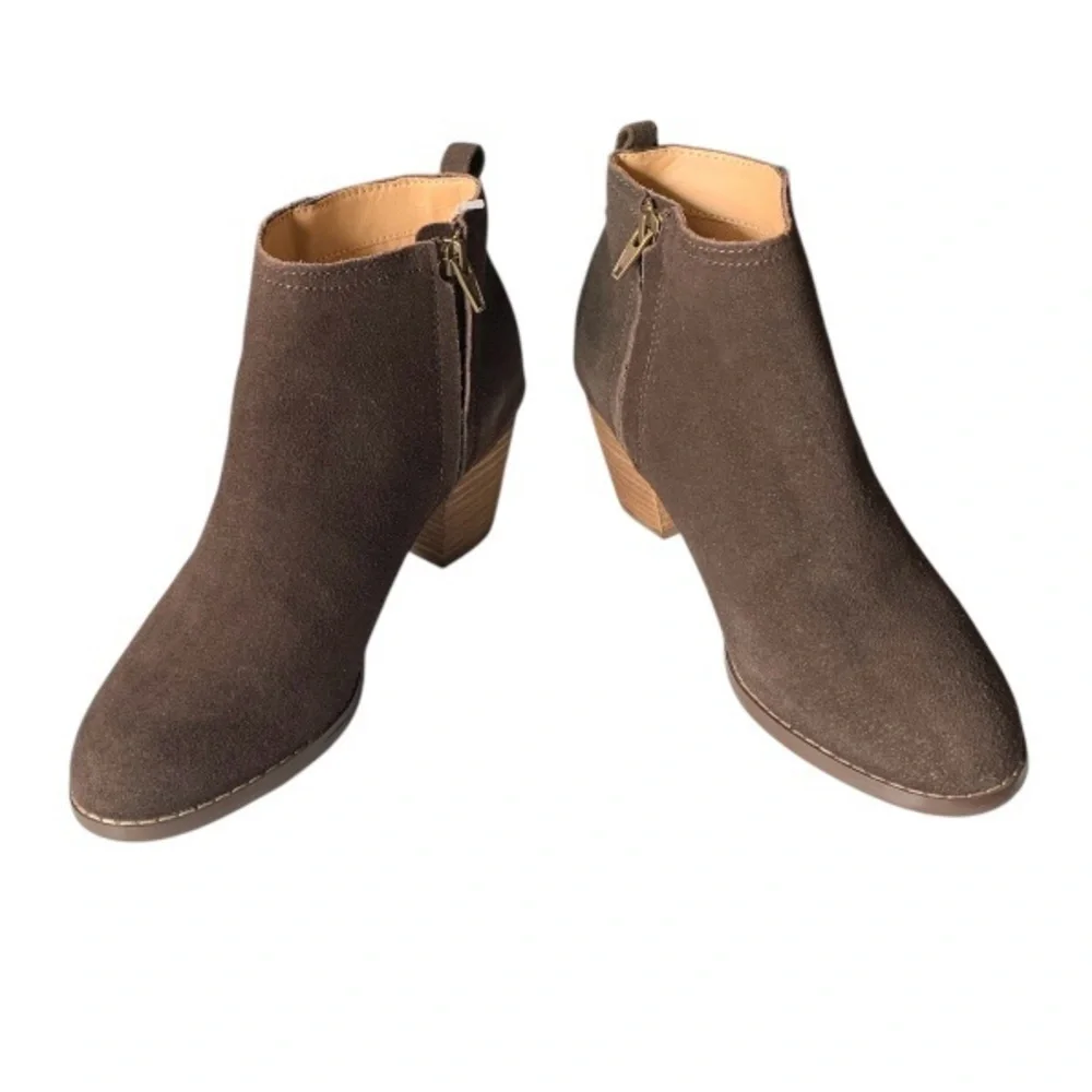 BOHO LANDSEND Women Suede Harris Ankle Boots, Side Zip, 2.5” Stacked Heel